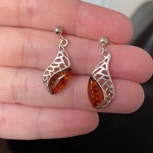 Sterling silver genuine amber stud earrings